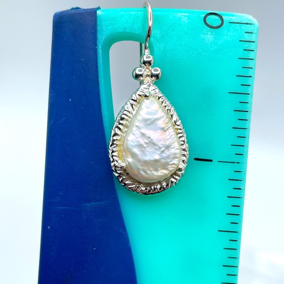 Sterling & Large Baroque Pearl Earrings - Picture 8 of 8
